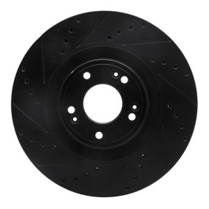 Genesis G80 Brake Rotor (1) - Front Left - R1 Concepts - Drilled & Slotted - Black - `11-`17